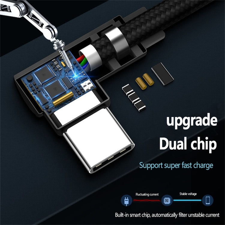 Type C USB Cable Elbow Fast Charging Data Wire High Speed Quick Charge Charger Cord