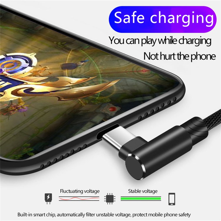 Type C USB Cable Elbow Fast Charging Data Wire High Speed Quick Charge Charger Cord
