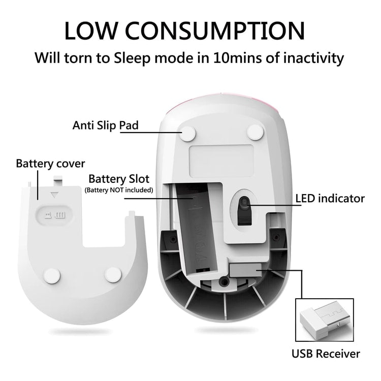 Cute Pink wireless mouse Mini 2.4G cartoon computer mouse Rechargeable Silent Click for Kids