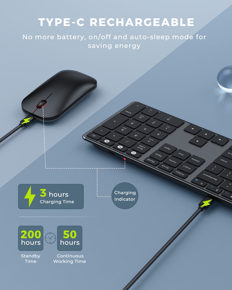 Multi-Device Bluetooth Keyboard & Mouse Combo, Seenda Rechargeable Slim Wireless Set for Win/Mac, Laptop, Tablet, PC