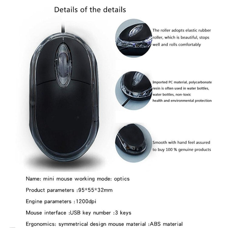 USB Optical Wired Mouse 1000 DPI, 3-Button Mouse for Laptop, Desktop Computer, Home Office Work or Study